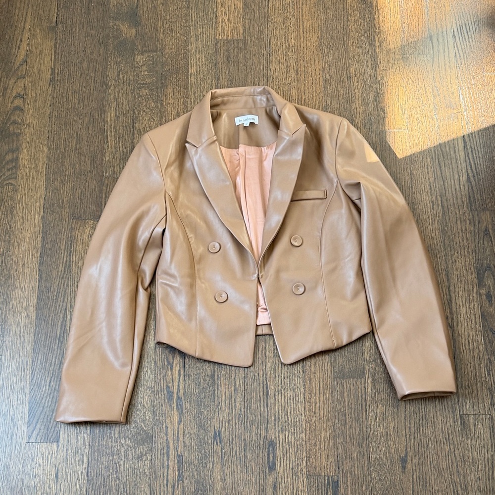 Heartloom shorter fit faux leather blazer.